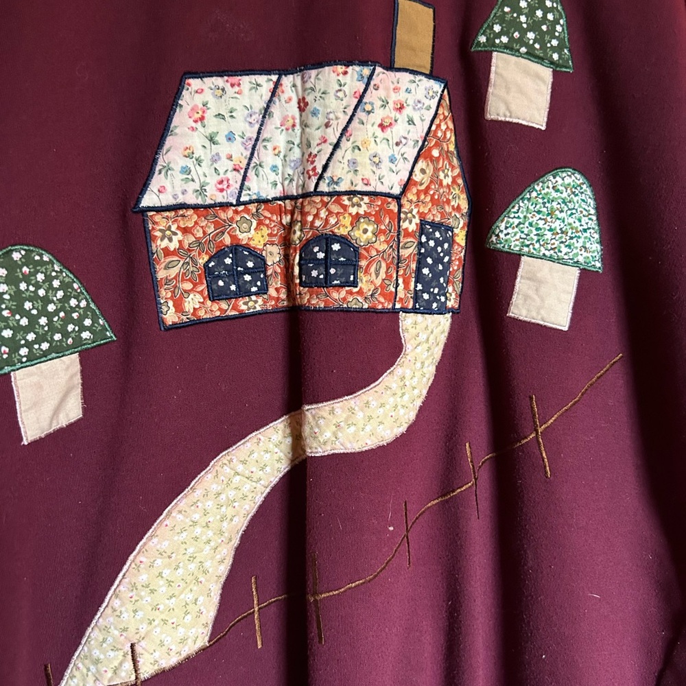 Women's Maroon Embroidered Cottage Sweatshirt - Picture 4 of 4